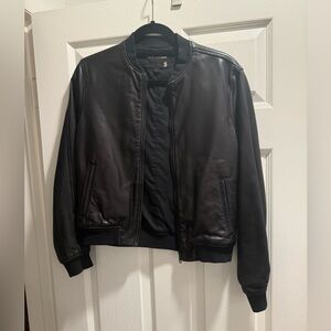 Rag and Bone Black Leather Bomber Jacket